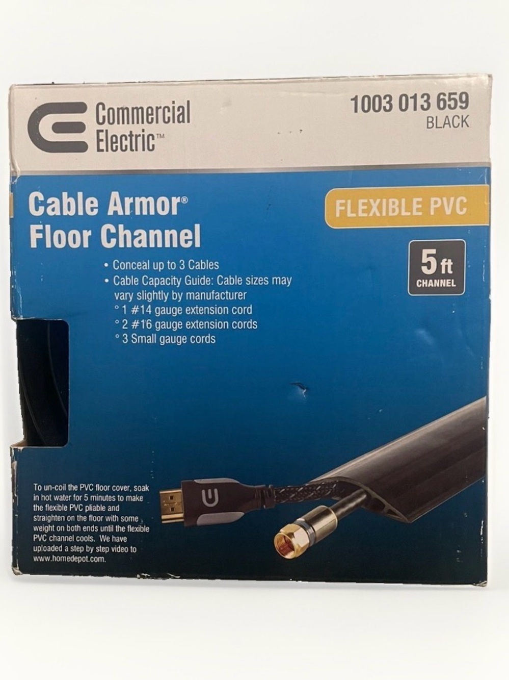 Commercial Electric Cable Armor Floor Channel Black 5ft PVC Cord Protector